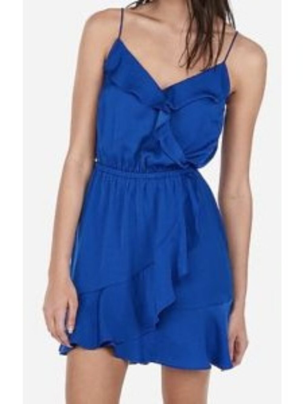 Fairy Feminine Blue Ruffled Wrap Look Fit Flare Dress XXS